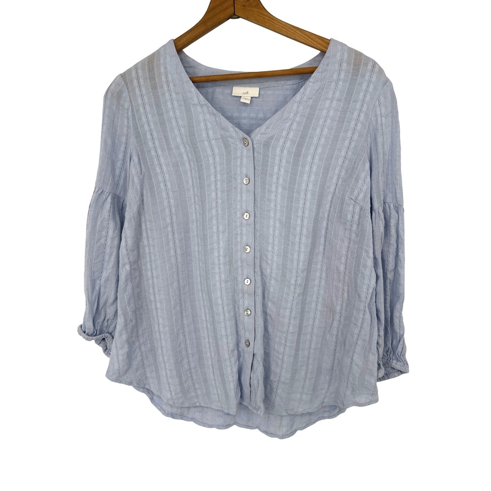 J.Jill Button Down Top Womens M Blue Textured Stripe Boho Casual Beachy Flowy